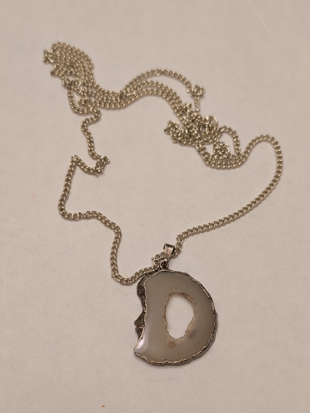 Silver-Tone White Agate Geode Pendant Necklace - Women Jewelry